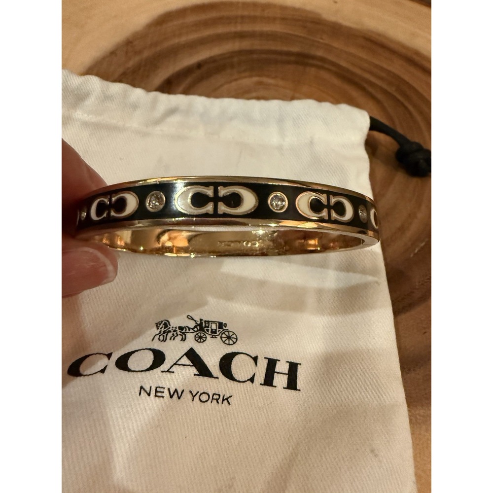 Coach Kissing Signature Enamel  Bangle Bracelet in Black Gold & Pave Classic